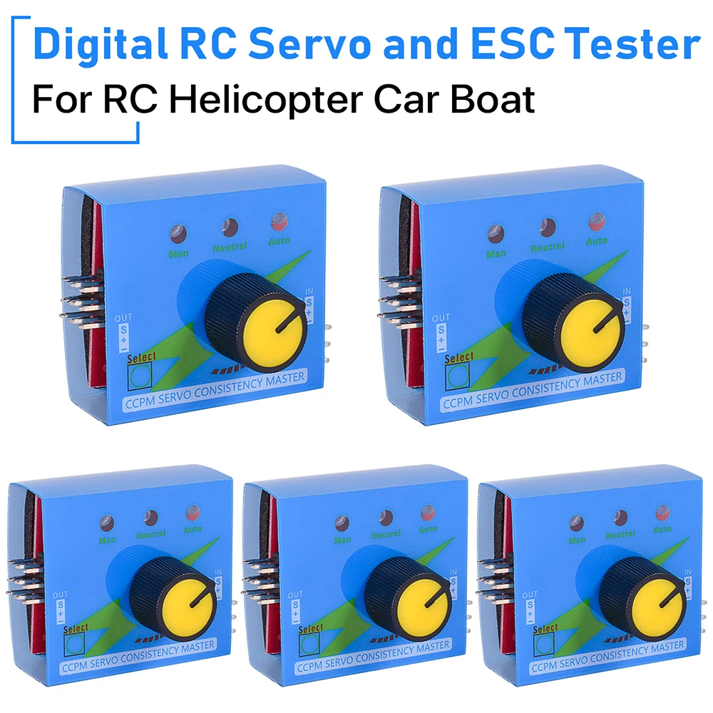 Pack de plusieurs testeurs de servo digital pour modélisme RC, présentés dans leur emballage d'origine.