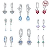 925 Sterling Silver A Pair Color Heart Earrings Fit Original Charms Hoop Earrings For Women Girls Stud Earring Fine Jewelry
