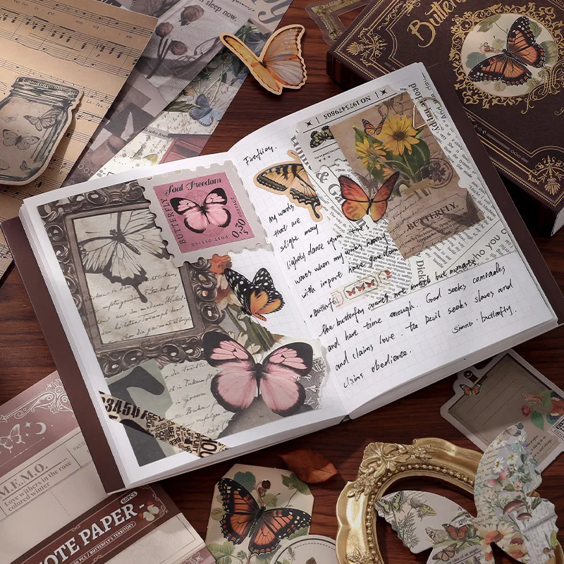 140 pcs Vintage Butterfly theme Gift set Collage stickers Scrapbooking Material handmade Diary Album Junk Journal Supplies