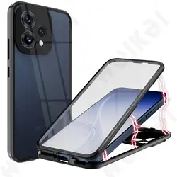 Magnetic 360° Protection Tempered Glass Metal Frame Phone Case for OPPO Reno 15 (Black)