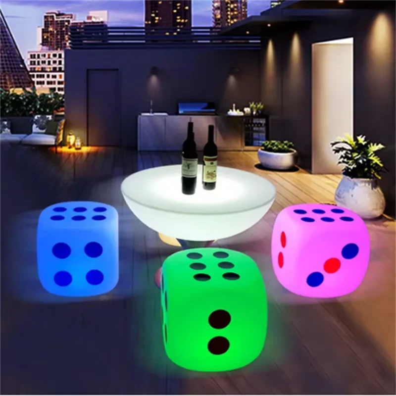 LED Seven Color Luminous Stool, Dice Bar Stool, Living Room Cube Home Indoor and Outdoor Lighting Decoration