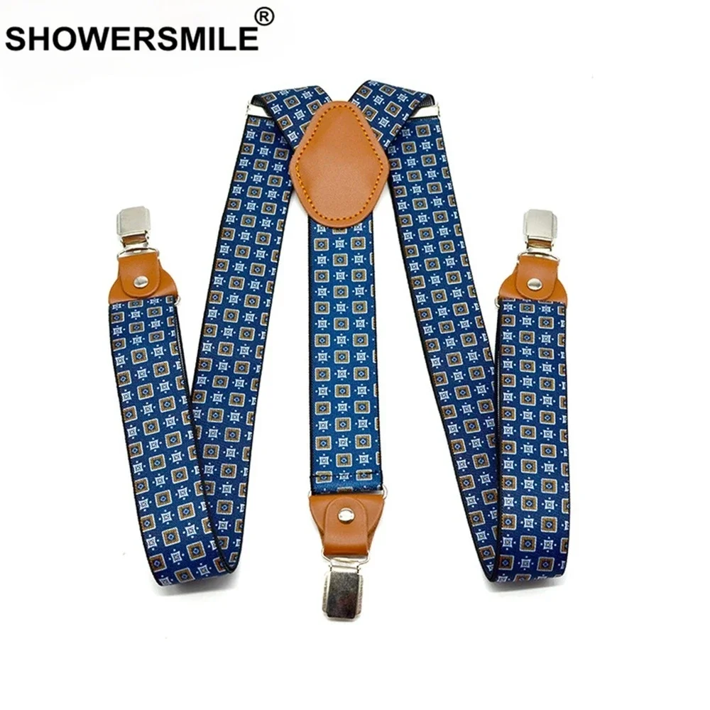 SHOWERSMILE bretelles hommes pour pantalons ceintures décontractées réglables en cuir 3 Clips orthèse élégant imprimé mâle jarretelle 120 cm * 3.5 cm de large
