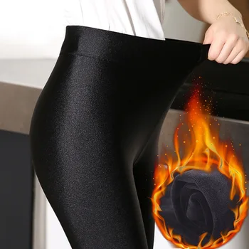 6XL Large Size Women's Leggings Winter Thermal Tights Thin Fleece High Waist Sexy Slim Elastic Pants Female Luster Leggings 1