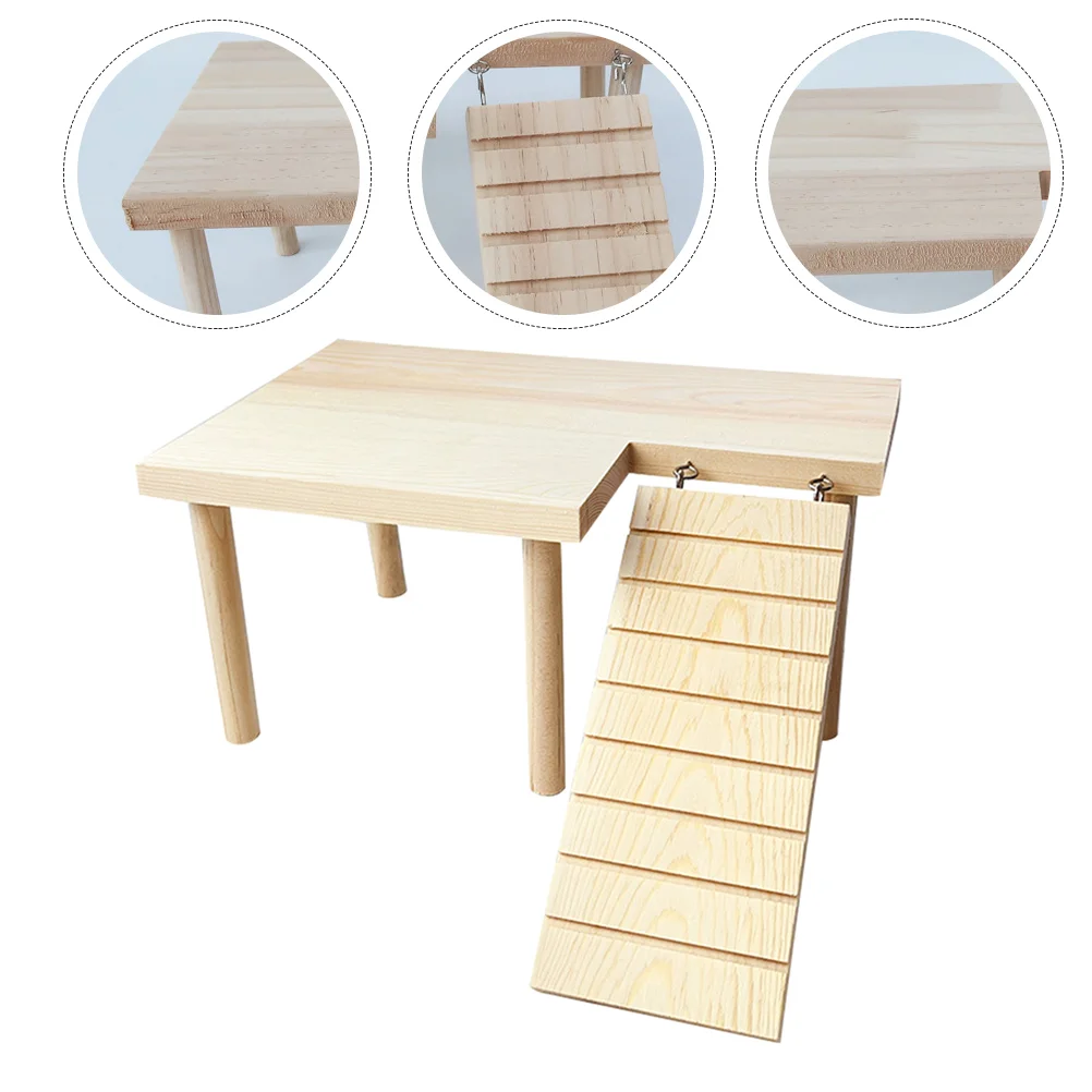 

Small Chinchilla Toy Hamster Platform Wooden with Ladder Toys Natural Rat Plaything Household Climbing