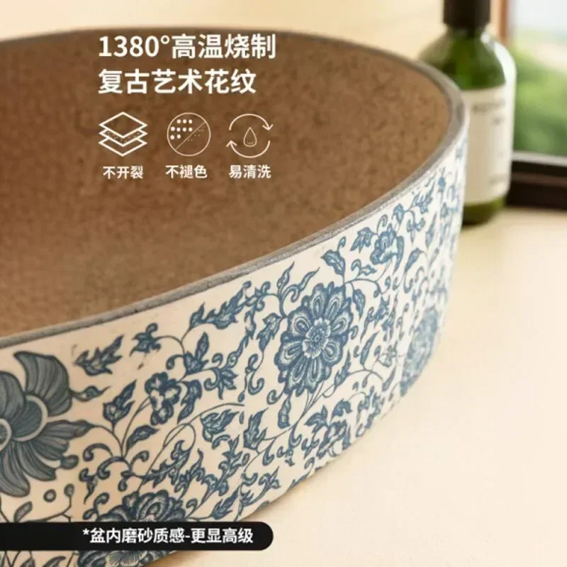 Blue and white porcelain ceramic basin oval retro balcony wash hands single basin toilet wash face bathroom sink washbasin 4