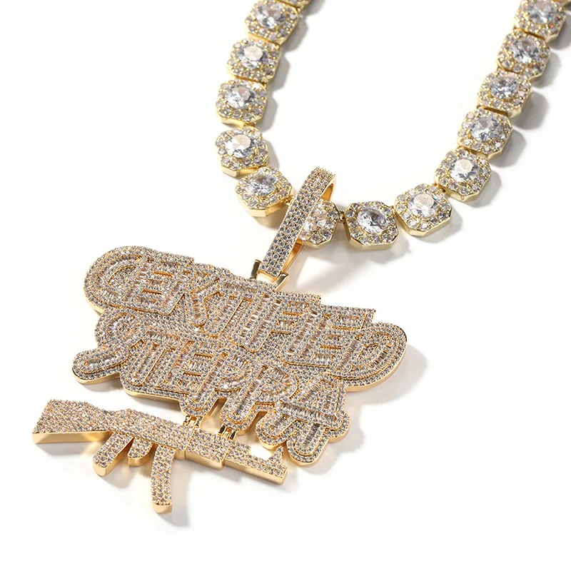 

Hip Hop 5A+ CZ Stone Paved Bling Iced Out AK47 Gun Pendants Necklace for Men Rapper Jewelry Gold Color