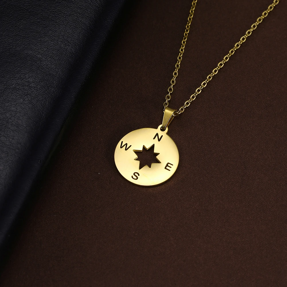 Amaxer Stainless Steel Necklace For Women Lover's Gold Color Tiny Round Compass Handmade necklace jewelry