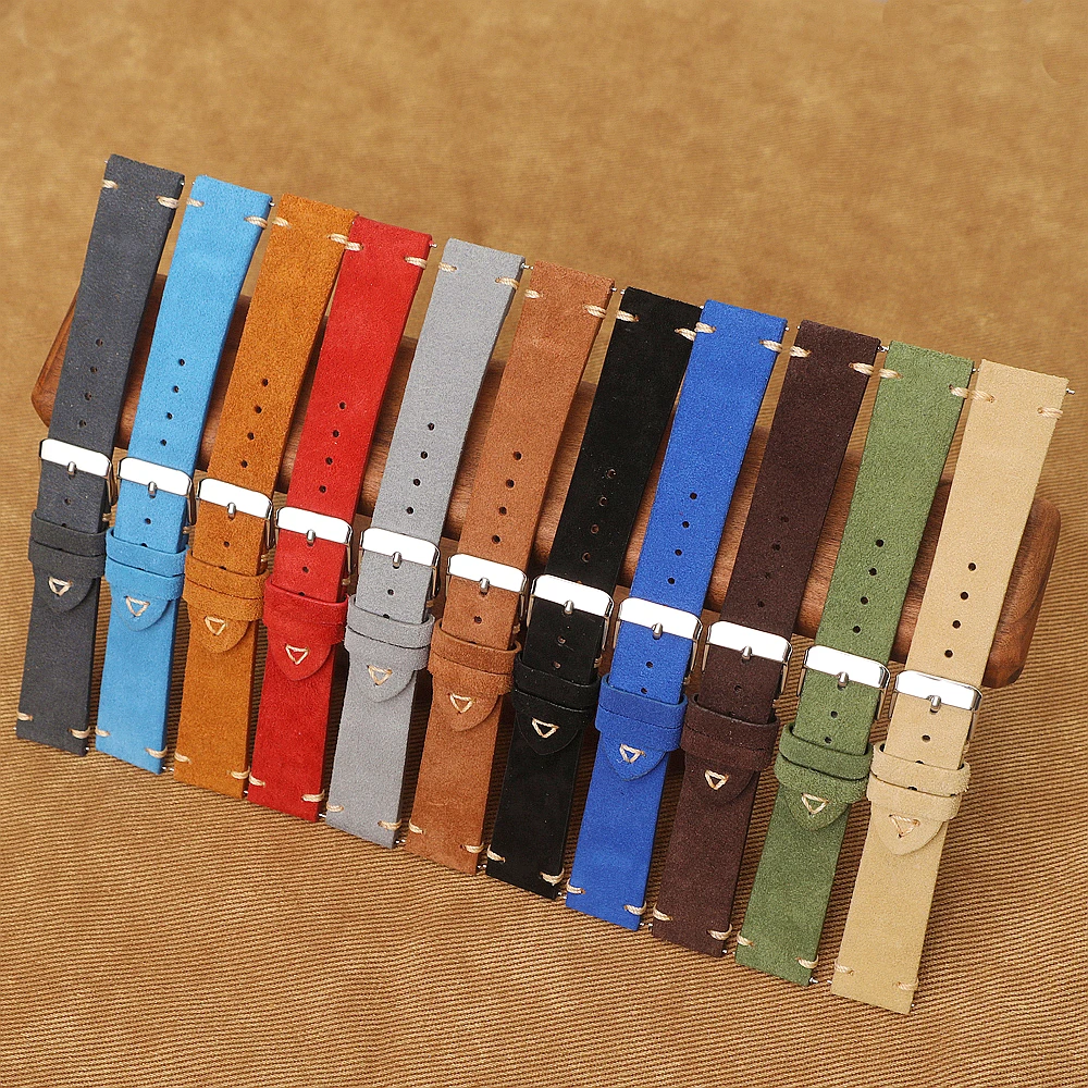 Premium Hand-Sewn Retro Calfskin Suede Watchband - Quick Release Soft Strap