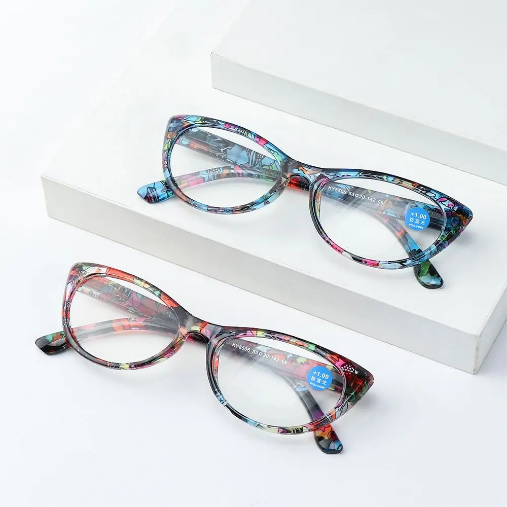 Fashion Cat Eye Reading Glasses Anti Blue Light Eyeglasses Women Floral Print Anti Eyestrain Glasses Eye Protection Vision Care