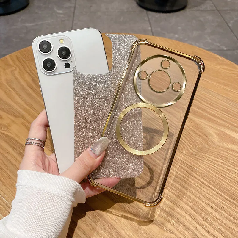 Shockproof Clear Magnetic Ring Glitter Phone Case