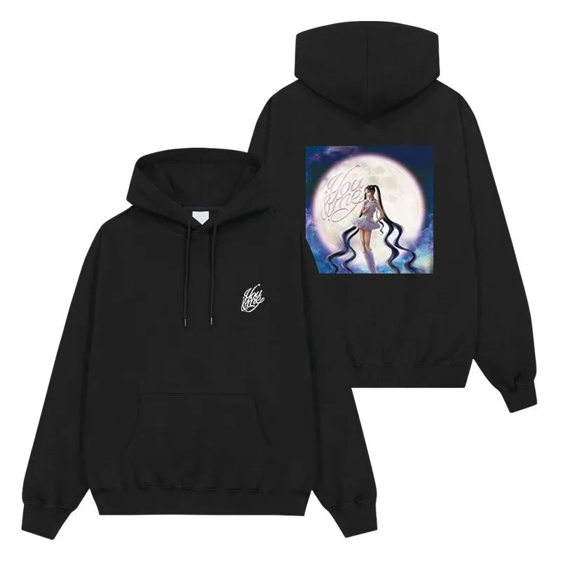 

Осенне-зимний пуловер Kpop со звездами и надписями для девочек, черный пуловер, топ с капюшоном, пальто для женщин и мужчин, светоотражающая серая толстовка с Луной Y2k