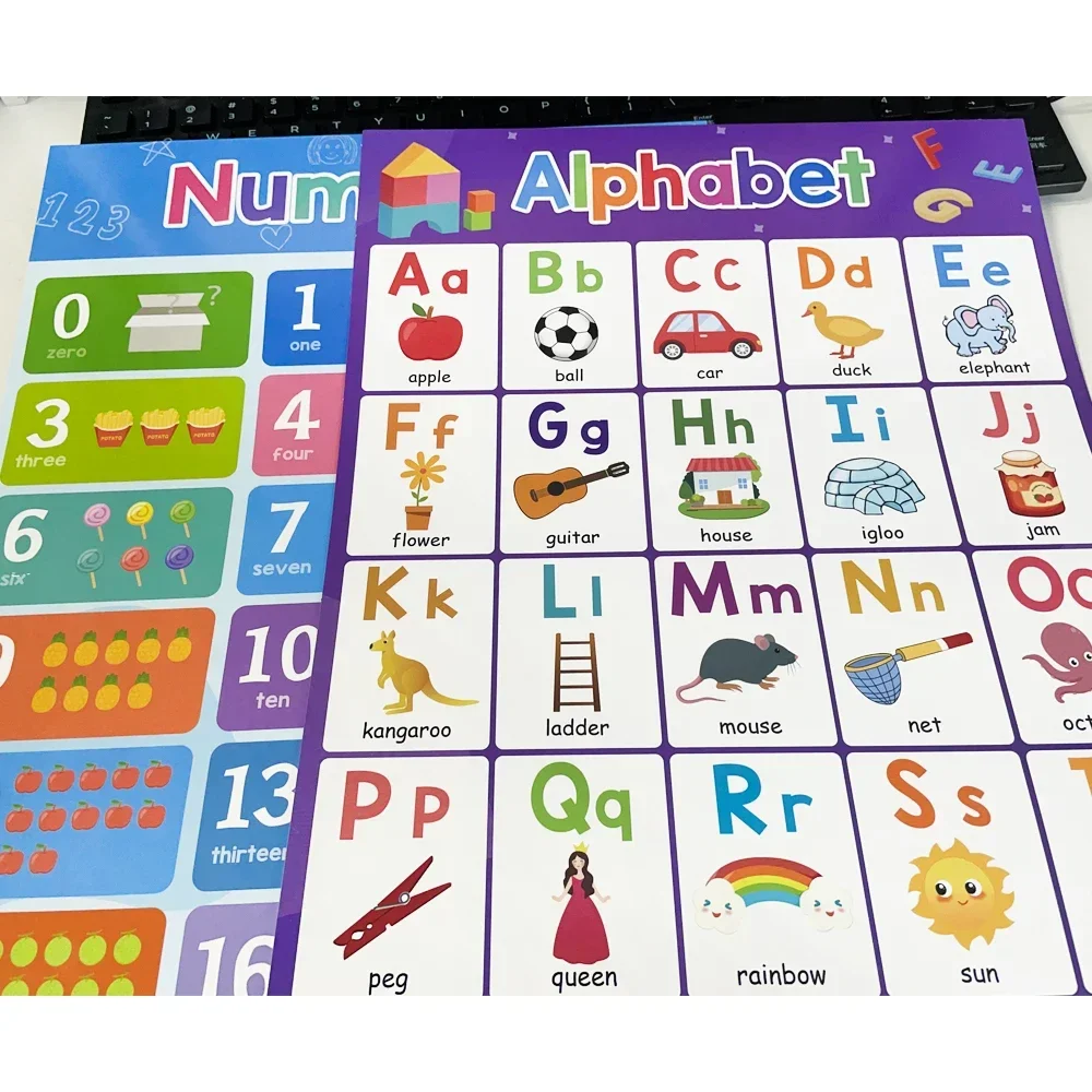 Abc Alphabet + Numbers 1~20 Poster Set Toddler Educational Charts Learning and Education Toy for Kid Baby Alphabet Montessori 5