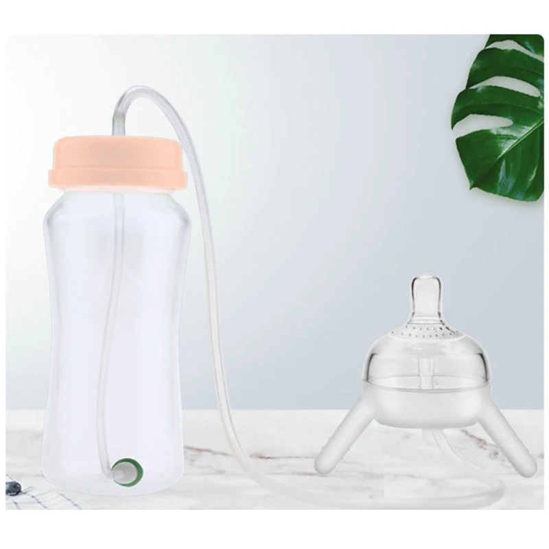 Milk Bottle 300ml Self Feeding Baby Bottle Long Straw Tube Handless Imitation Weaning Anti Colic