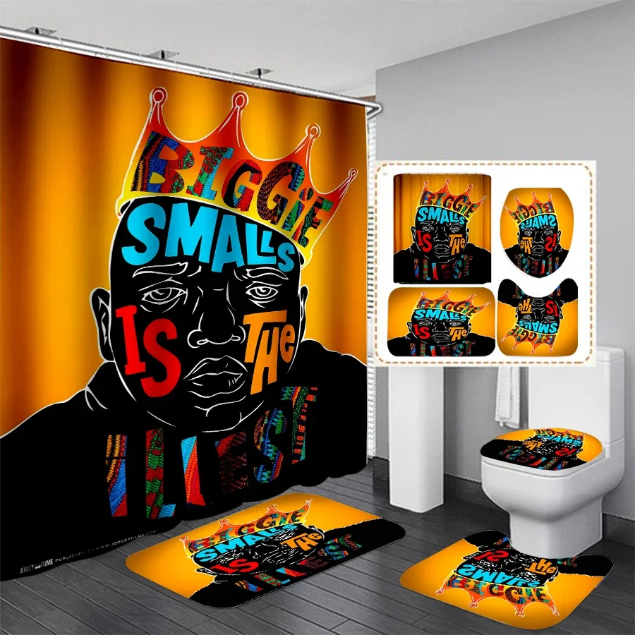 

Известный B.I.G. Трехмерная занавеска для душа Biggie samкамеры, водонепроницаемая занавеска для ванной, комплект Противоскользящих ковриков для ванной комнаты, коврики для туалета, ковер