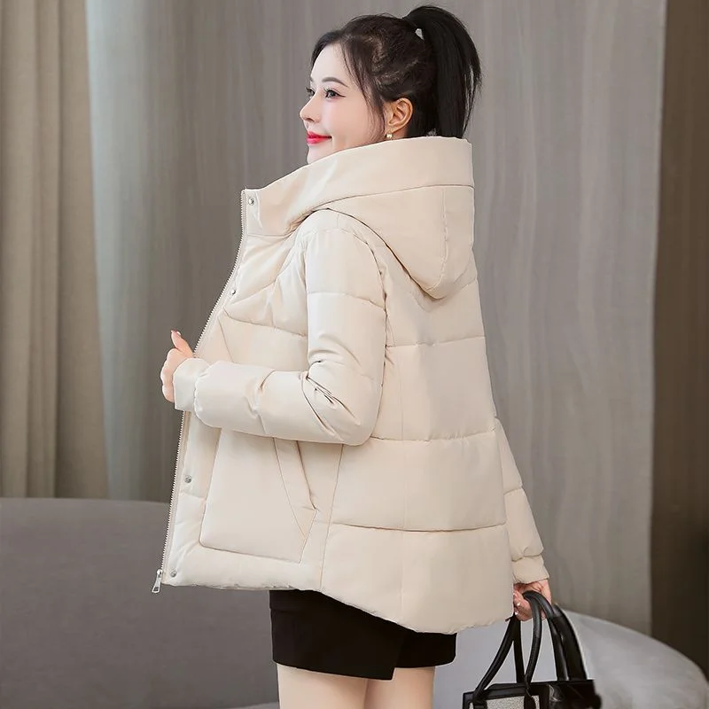Down Cotton Jacket for Women In Autumn Winter 2023 New Trendy Loose Fitting Casual Student Bread Jacket Short Covered Belly Hood