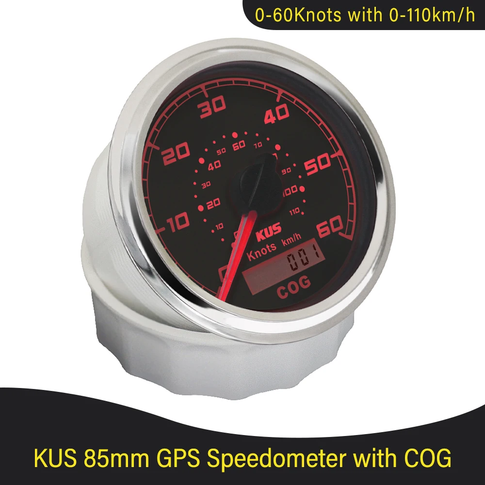 KUS New 85mm GPS Speedometer 0-30 knots 0-60 knots(0-55 km/h 110 km/h) with Red/Yellow Backlight for Marine Boat Vessels