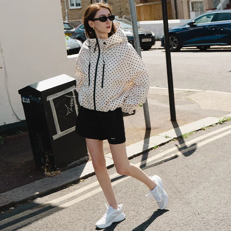 Giacca da Donna con Cappuccio e Zip a Pois, Giacca Corta Larga da Esterno, Nuova Moda Autunnale, Abbigliamento Femminile - immagine 4