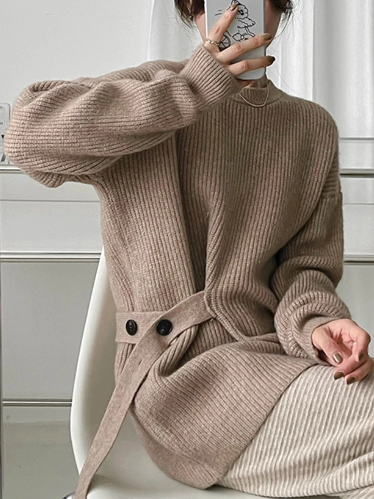 

Autumn Winter Women Knitted Sweaters Elegant Chic O-Neck Solid Loose Top Korean Fashion Office Female Casual Pullover 2023 New