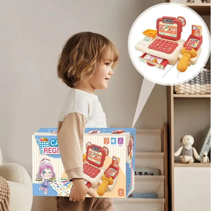 Toddler Cash Register Play Cash Register With Lights Sound Cartoon Toy Multi-functional Toy For Kids