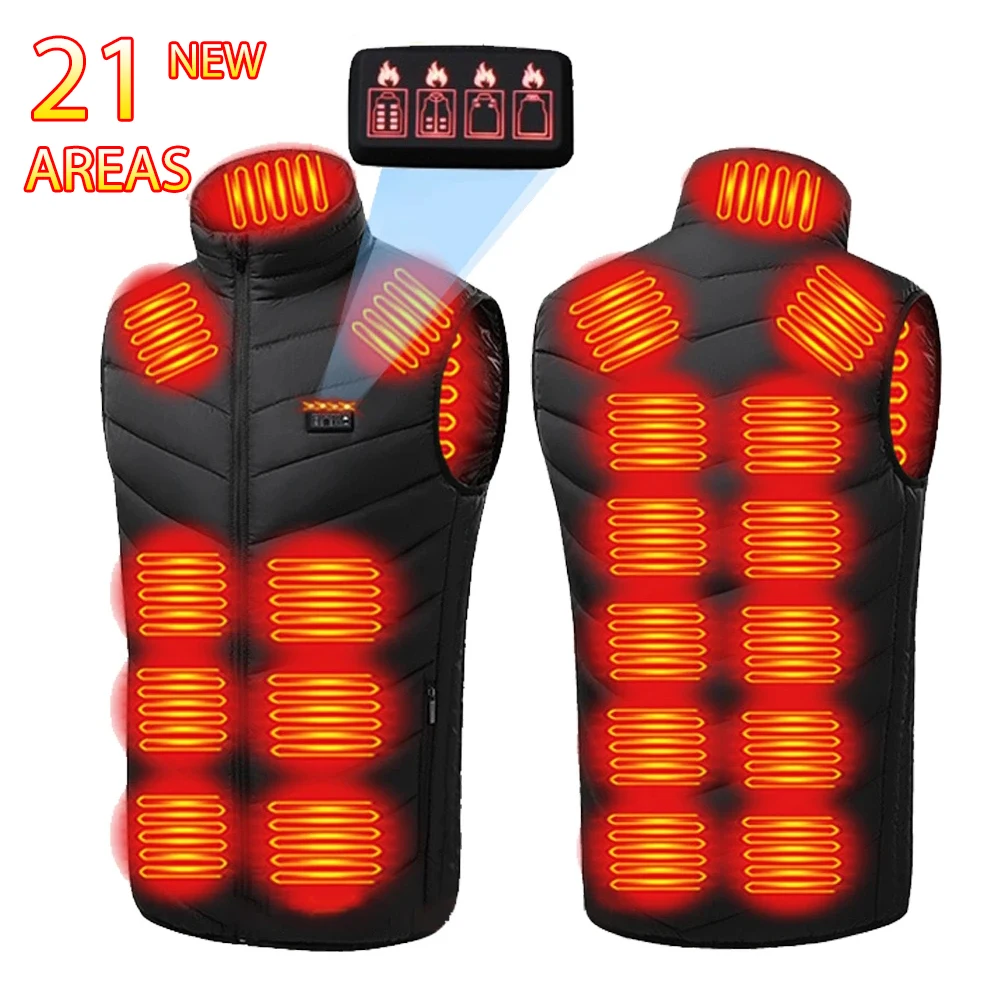 

21 Area New Winter USB Electric Heating Vest Men Outdoor Skiing Warm Heating WomenVest Outdoor Camping Heating Clothes M-6XL