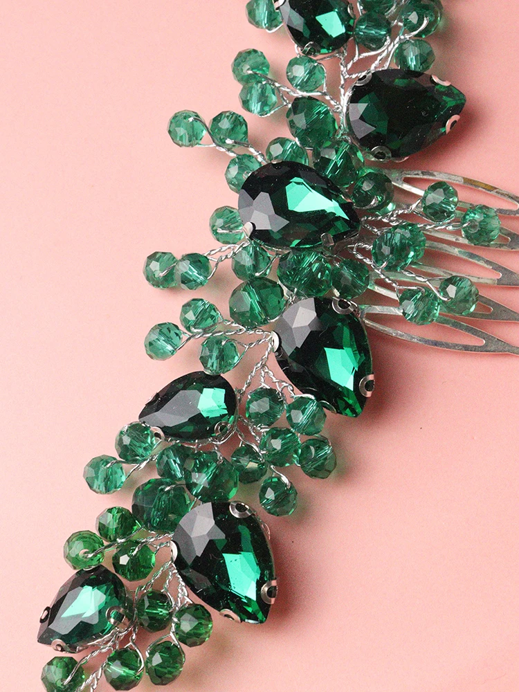 Hair Accessories Bridal Hair Accessories Green Rhinestone Bride Hair Comb Crystal Wedding Head Jewelry Bridal Hair Accessories for Women and Girls Bridesmaid Gift