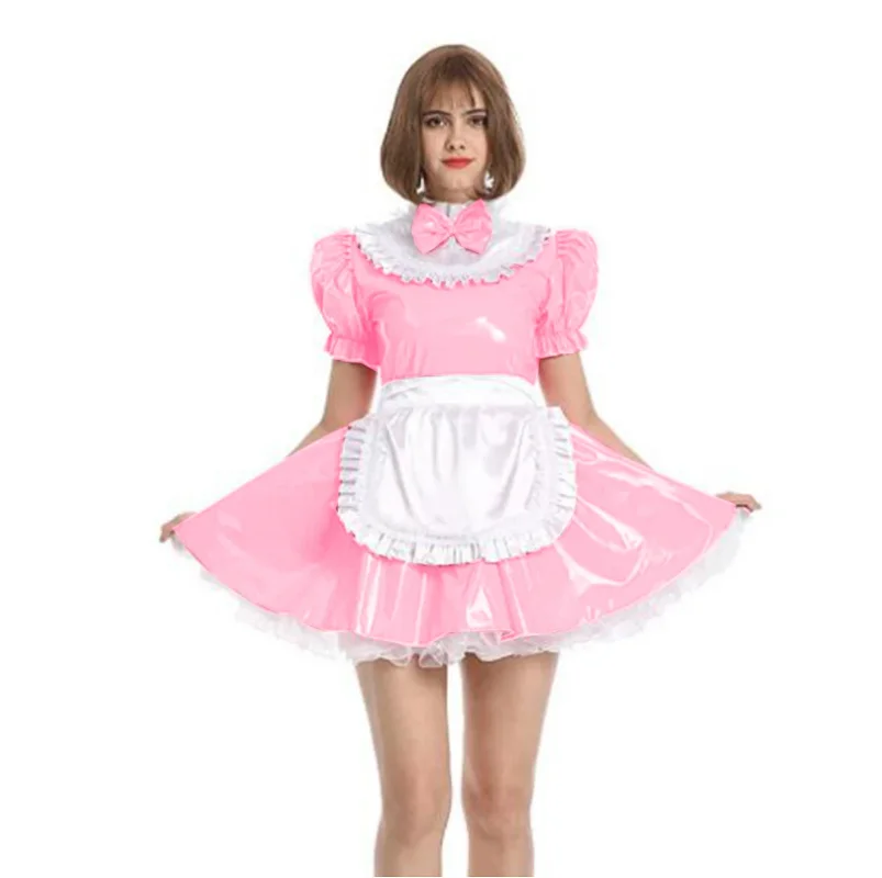 

Платье розовое атласное для девочек, гигантский пикантный сарафан из ПВХ для ролевых игр, с крестиком, в готическом стиле, горничная, разные цвета, для взрослых