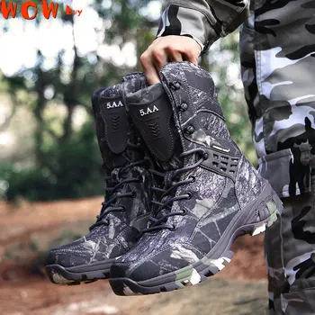 New Waterproof Men Tactical Military Boots Desert Boots Hiking Camouflage High-top Desert Men’s Boots Fashion Work Men’s shoes