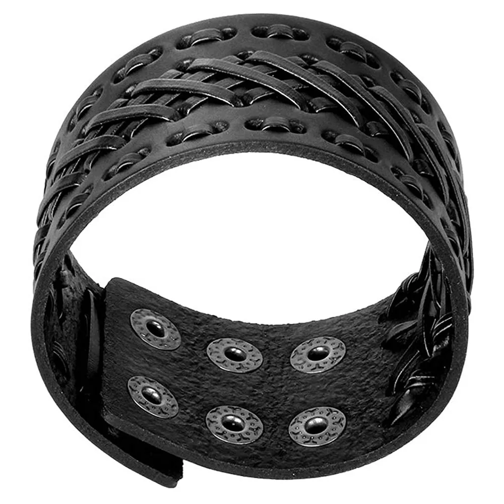 Leather Bracelet Leather Bangle Punk Leather Wristbands for Men Bracelets Handmade Wide Cuff Bangle Braided Jewelry Adjustable Punk Gifts