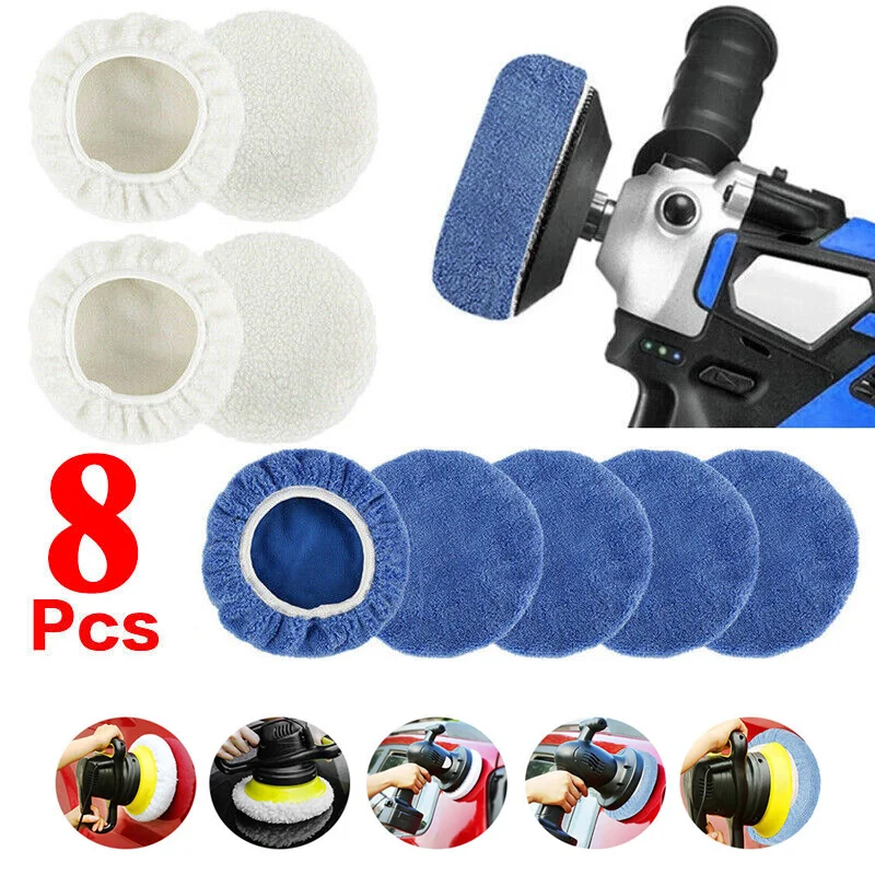 Car Polisher 8Pcs Pad Bonnet 5 To 6 Inches Soft Microfiber Polishing Bonnet Buffing Pad Cover Car Waxing and Polishing Set 8pcs 3 4 5 6 дюймов buffing sponge полировальный набор для восковой эпиляции для инструментов для полировщика автомобилей