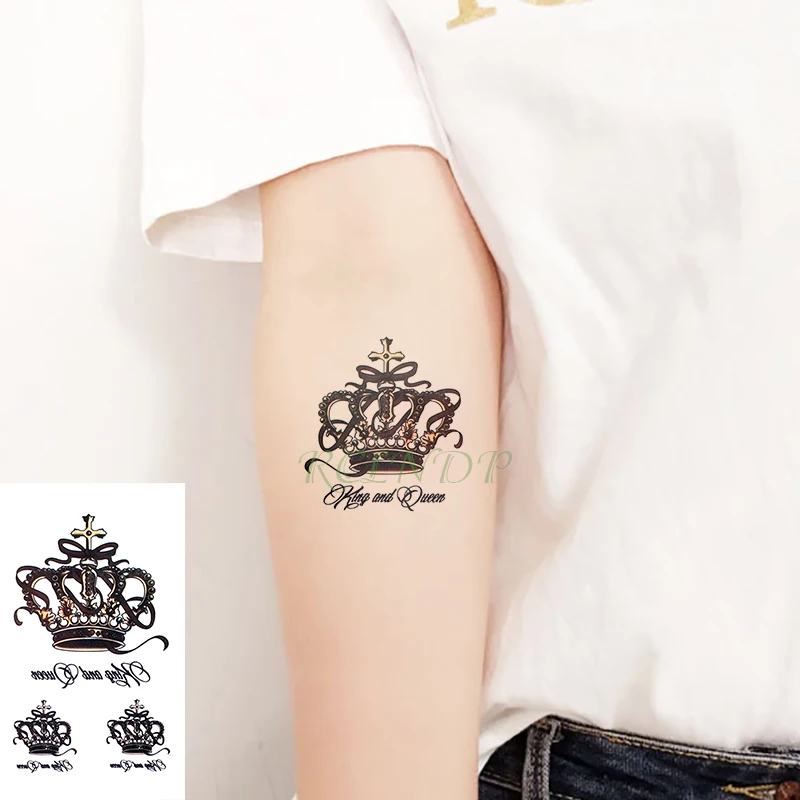 King and Queen Crowns Temporary Waterproof Tattoos Women Mens Fake Sticker