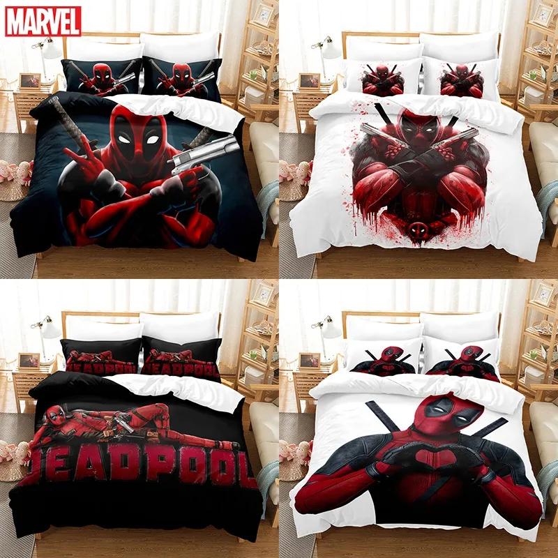 NICHIYO Deadpool Beddengoed Set - dekbedovertrek en kussensloop, microvezel, 3D Digital Print driedelige beddengoed (dekbedovertrek kussenslopen) (3,Double 200x200cm