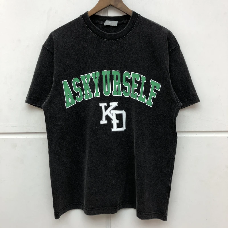 2022 ASKYURSELF T-shirt Green Logo T Shirt KD Letter Printing Askyurself Tee Heavy Fabric Short Sleeve Summer |