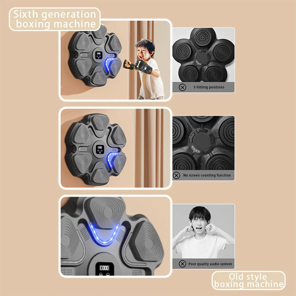 BT Smart Music Boxing Machine Adult/Children Sports Fitness Boxing Trainer Home Exercise Response Training Wall Target