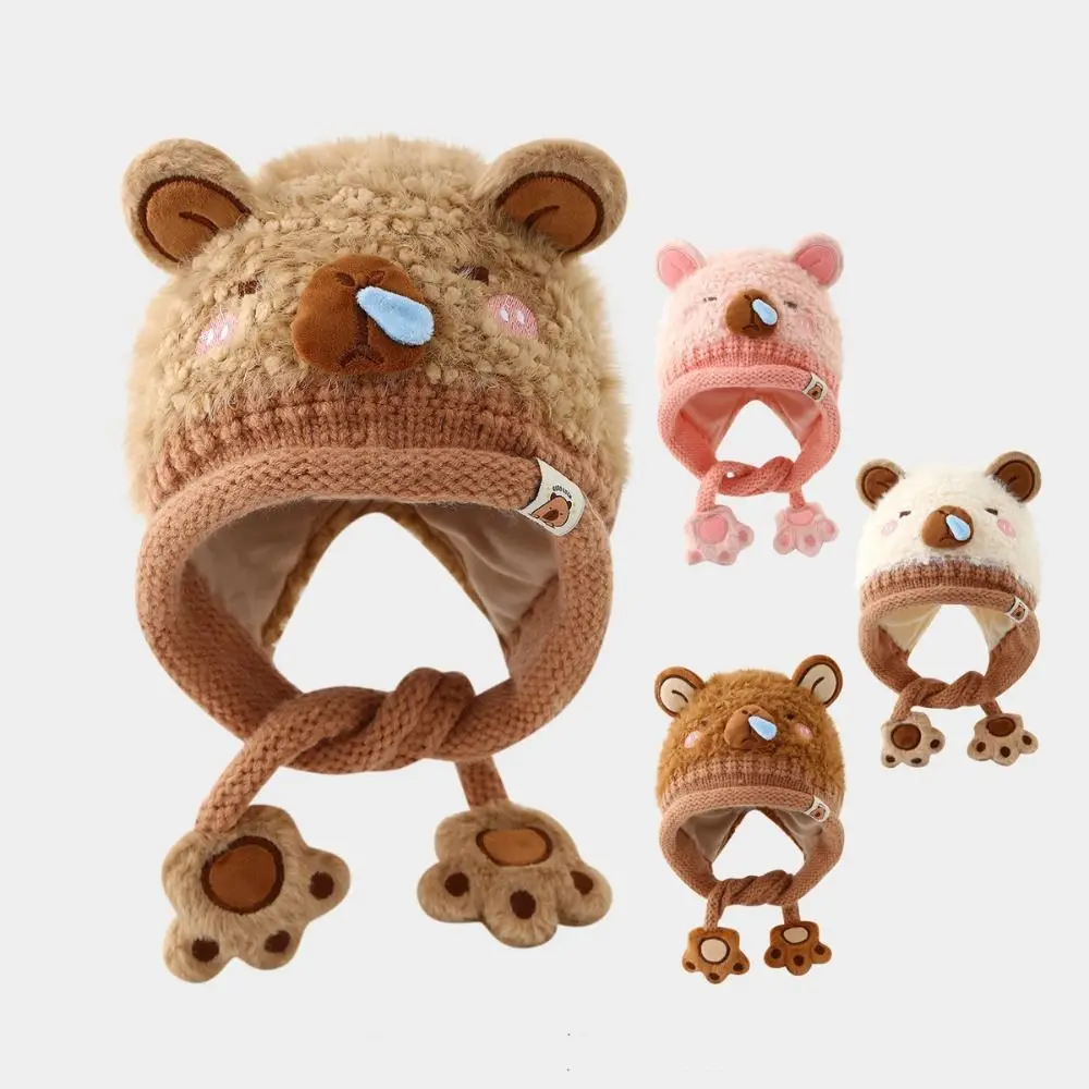 Cartoon Warm Toddler's Knitted Hat Soft Thickened Baby Ear Protection Cap Coldproof Breathable Capybara Beanie Caps Infant