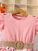 Robe décontractée à imprimé floral romantique pour fille, avec bords à volants et petites manches volantes, robe cintrée à la taille (ceinture incluse), été 3