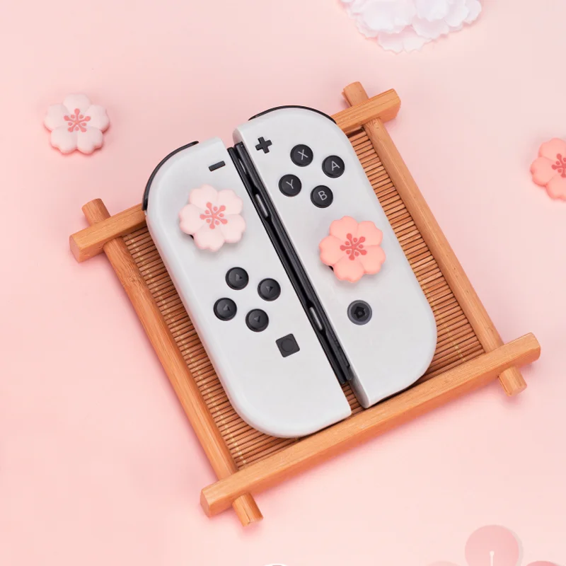 Pink Sakura Silicone Soft Thumb Stick Grip Cap Joystick Cover Per Switch Ns Oled/Lite Joy-Con Controller Cherry Thumbstick Case