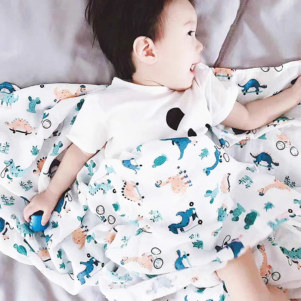 

Summer Baby Blankets Double Layers Gauze Newborn Baby Bath Muslin Cotton Swaddle For 0-24M Printing Baby Wrap Stroller Cover