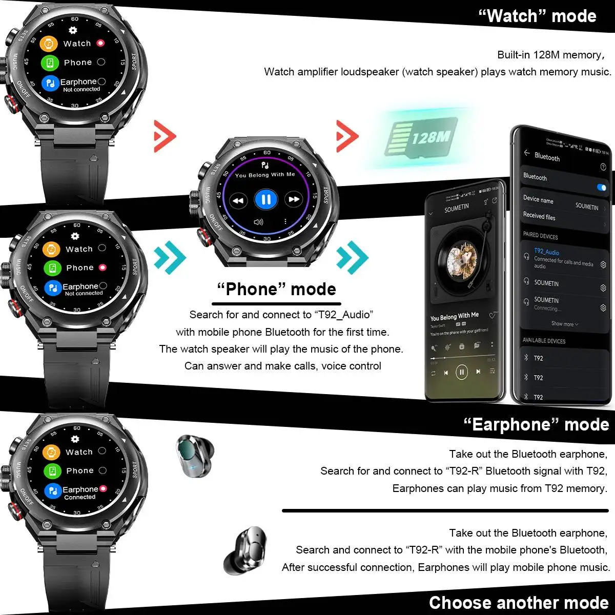 T92 Ʈ ġ ̾   Smartwatch Ŀ    ڵ   ð