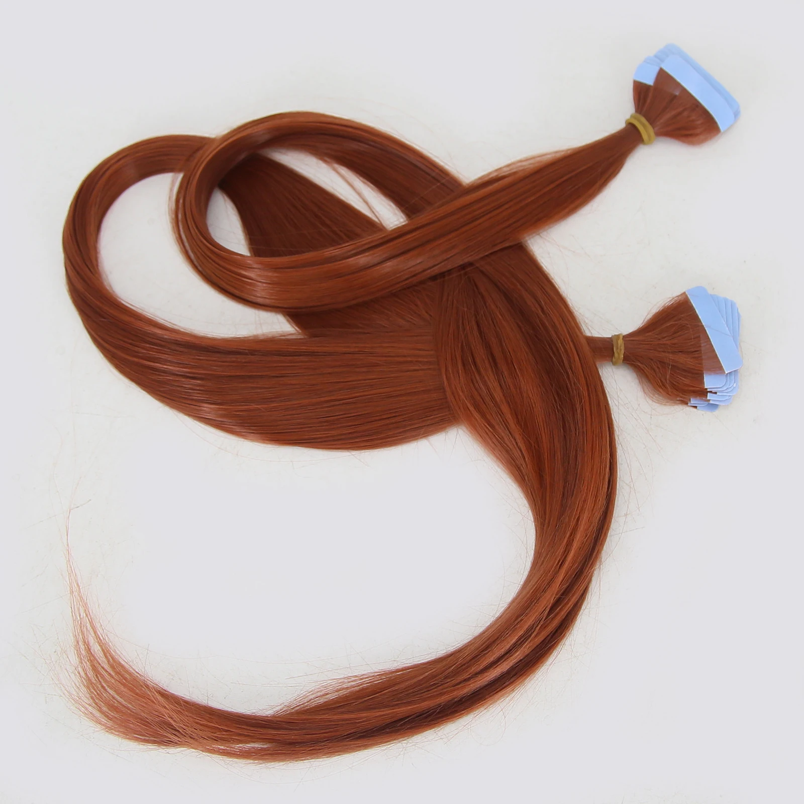 Thiswig Ginger Tape in Hair Extensions Straight Hair 40pcs Copper Brown Synthetic Extensions 24Inch Tape in