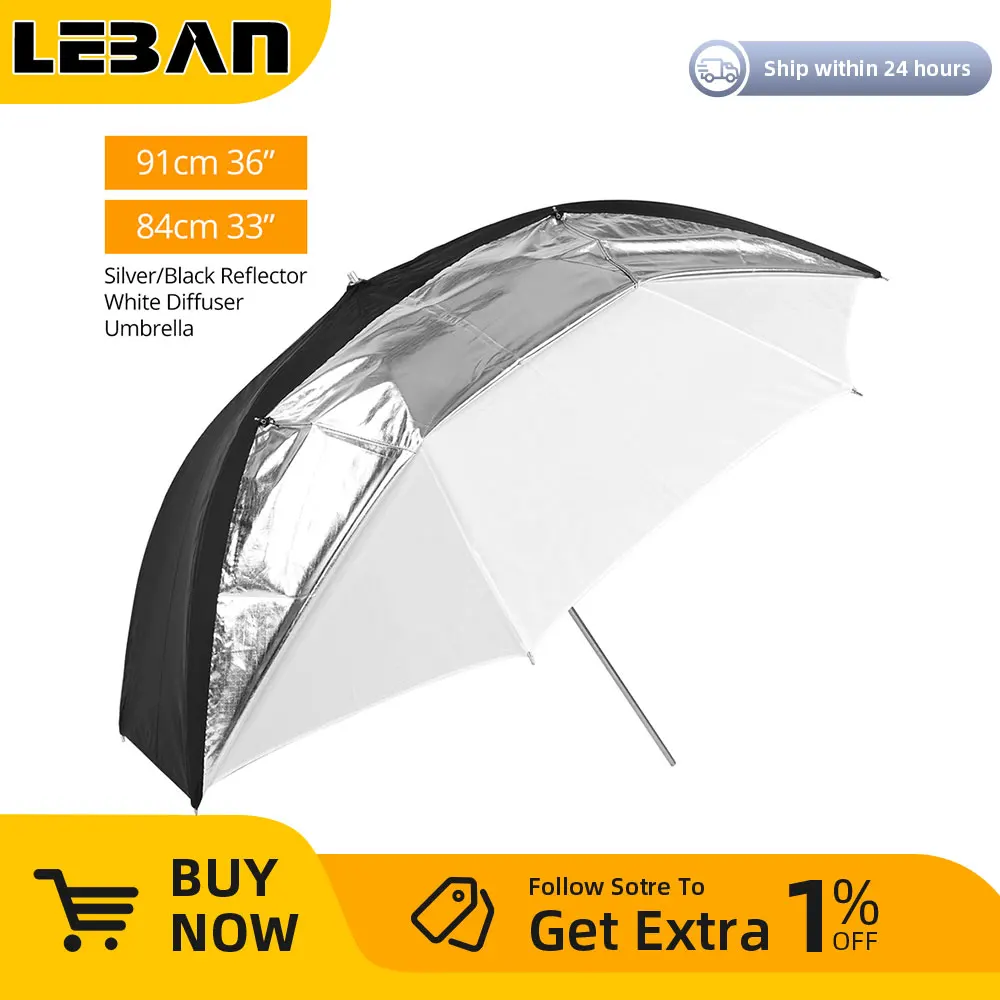 Godox 91cm 36인치 83cm 33인치 이중 레이어 반사 및 반투명 흑백 우산 ..