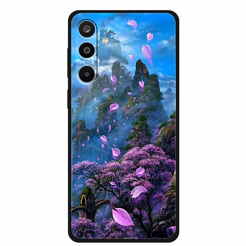 Floral Printed Silicone Phone Case - Black TPU Cover