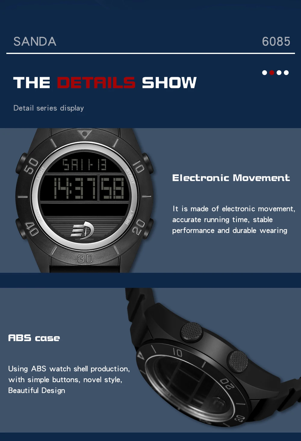 SANDA Brand Men Sports Watches Fashion Chronos Countdown Waterproof LED Digital Watch Man Military Wrist Luminous Men Watch 6085