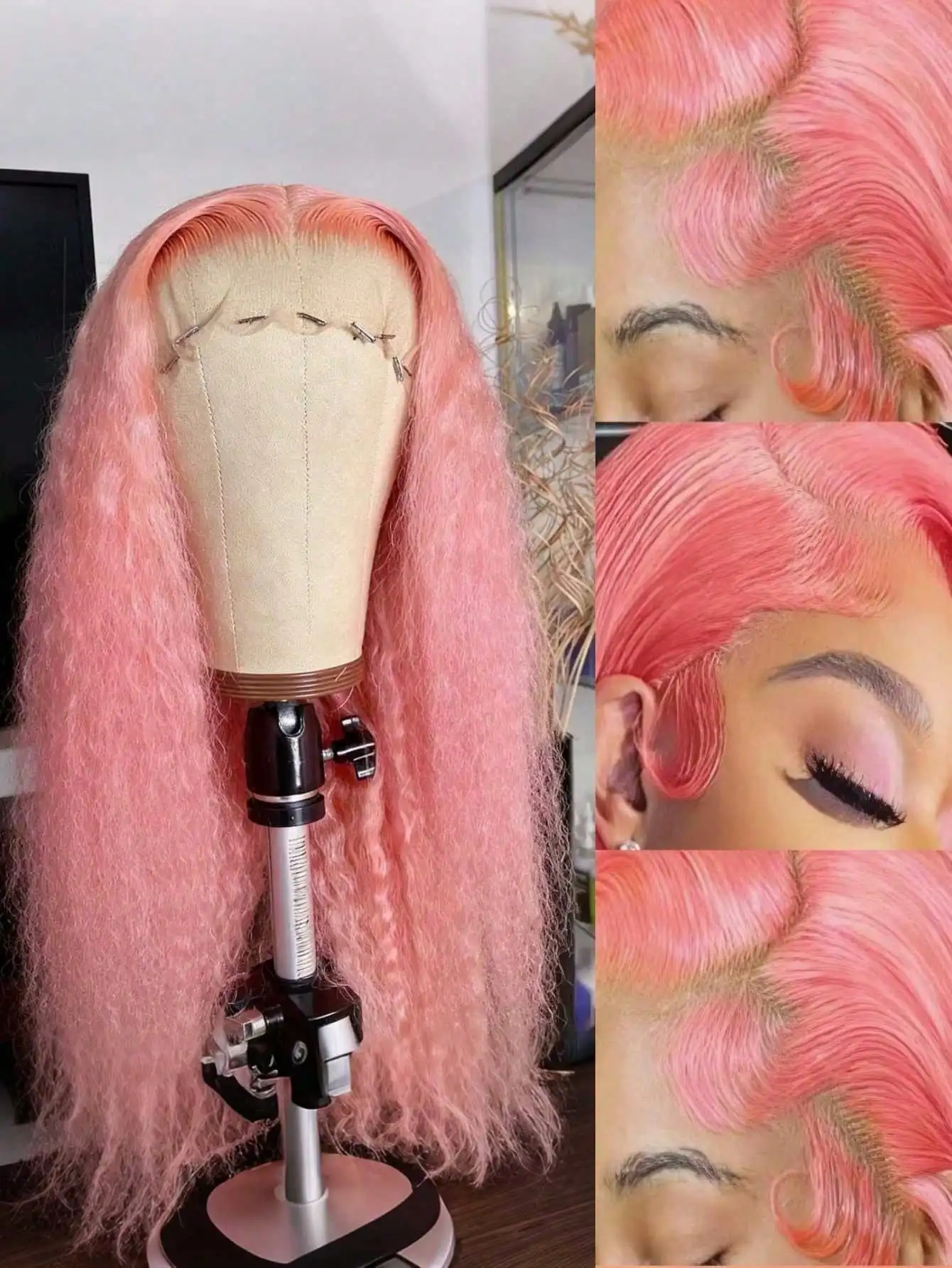 200 Density Rose Pink Curly Lace Front Wigs Human Hair 13x4 HD Lace Front Wigs Pre Plucked Glue Free Lace Front Wigs for Women 3