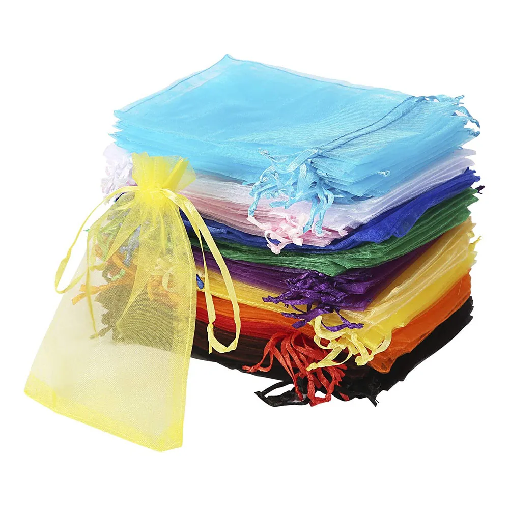 50pcs/lot Organza Bags Transparent Mesh Drawstring Pouch for Jewelry Display Packaging Wedding Party Gifts Candy Bag Wholesale 25pcs lot organza candy bag hight qulity polka dot drawstring pouches for wedding christmas party jewelry packing gift bags