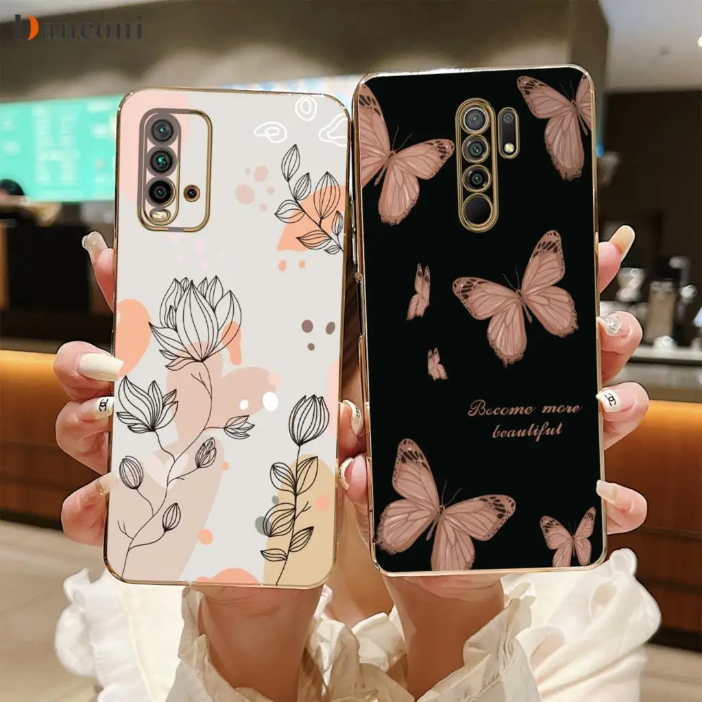 Custodia Per Telefono In Silicone Con Placcatura Quadrata Astratta Per Xiaomi Redmi 9T 9 9C Nfc 9A 10C 8A Note 9 10 11 8 Pro Redmi Note7 Cover