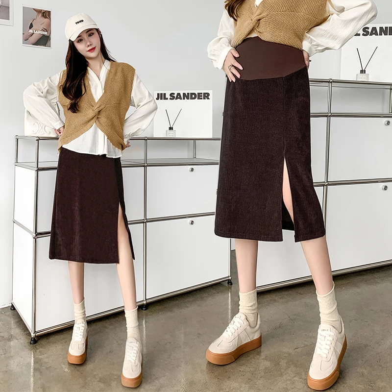 Q70816# Pregnancy Skirt Skirts Women Hip Skirt Spring Autumn Split Loose Slim Straight Mid-Long Maternity
