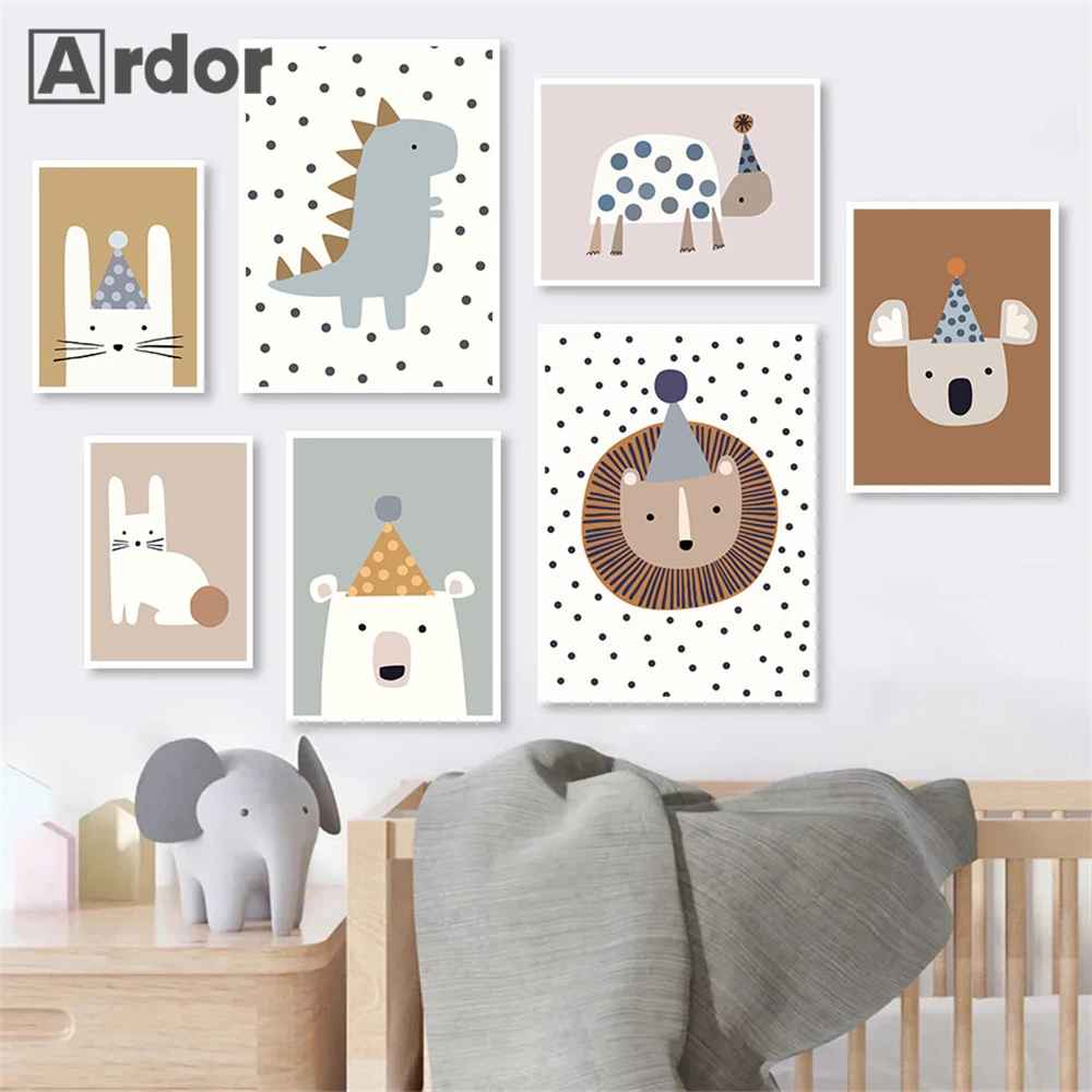 

Boho Nursery Canvas Print Pictures Turtle Bear Dinosaur Lion Wall Art Poster Painting Nordic Posters Baby Kids Room Decoration