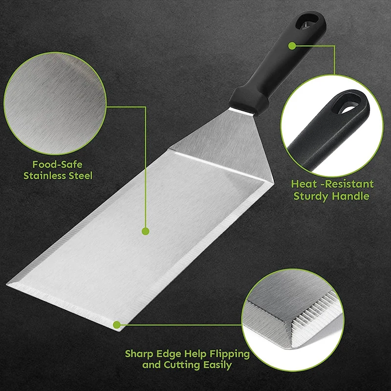 Steak Spatula Stainless Steel Long Grill Spatula with Cutting Edges Kitchen Griddle Accessories Pancake Burger Turner Scraper Tool for BBQ steak spatula