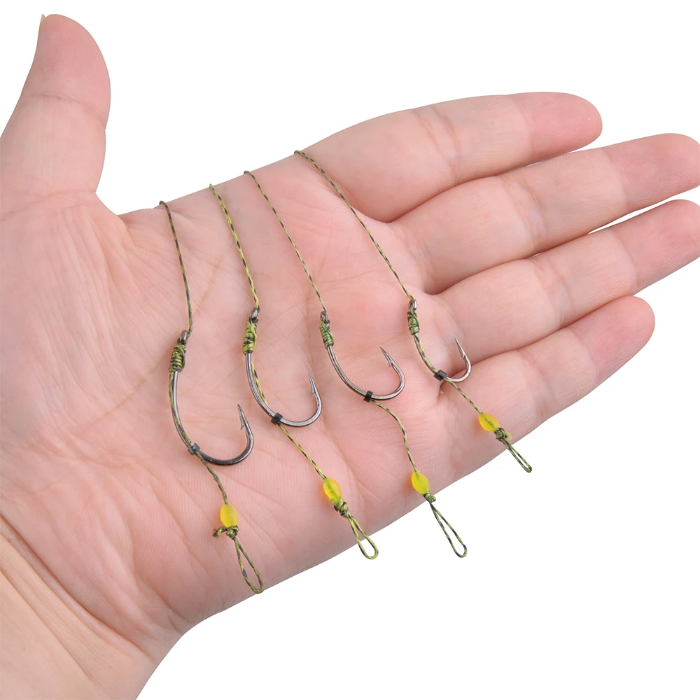 18pcs Carp Fishing Rigs Braid 8245 Barbed Hooks Hair Rigs 12lb-24lb Size 2  4 6