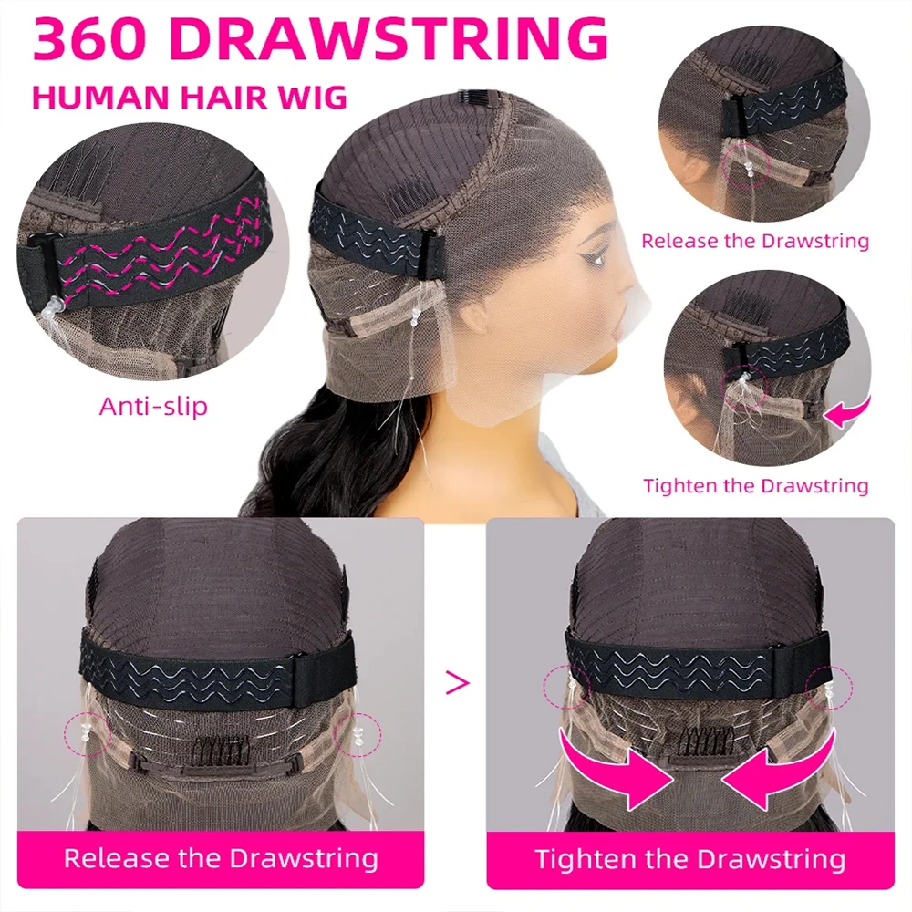 250 Density Invisi Strap 360 Full Lace Glueless Wig Invisible Drawstring Pre Cut 30 Inch Straight Lace Front Wig Human Hair